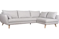 Miliboo Canapé D'angle|Voir Tous Les Canapés-Canapé d'angle droit scandinave 5 places en tissu gris clair chiné et bois clair CREEP
