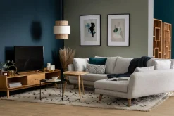 Miliboo Canapé D'angle|Voir Tous Les Canapés-Canapé d'angle droit scandinave 5 places en tissu gris clair chiné et bois clair CREEP