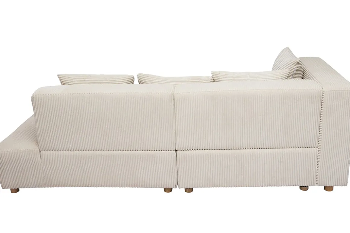 Miliboo Canapé D'angle|Voir Tous Les Canapés-Canapé d'angle gauche 3 places en tissu velours côtelé beige et bois clair HARLEM