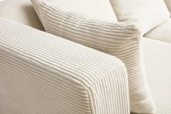 Miliboo Canapé D'angle|Voir Tous Les Canapés-Canapé d'angle gauche 3 places en tissu velours côtelé beige et bois clair HARLEM