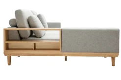 Miliboo Canapé D'angle|Voir Tous Les Canapés-Canapé d'angle gauche 5 places avec rangements en tissu effet velours texturé gris clair et bois clair KOMAO