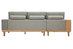 Miliboo Canapé D'angle|Voir Tous Les Canapés-Canapé d'angle gauche 5 places avec rangements en tissu effet velours texturé gris clair et bois clair KOMAO