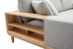 Miliboo Canapé D'angle|Voir Tous Les Canapés-Canapé d'angle gauche 5 places avec rangements en tissu effet velours texturé gris clair et bois clair KOMAO