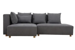 Miliboo Canapé D'angle|Voir Tous Les Canapés-Canapé d'angle gauche 3 places en tissu effet velours gris et bois clair HARLEM