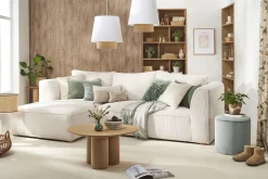 Miliboo Canapé D'angle|Voir Tous Les Canapés-Canapé d'angle gauche design en tissu velours côtelé écru 3-4 places PANAM