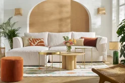 Miliboo Canapé D'angle|Voir Tous Les Canapés-Canapé d'angle gauche design en tissu velours côtelé écru 3-4 places PANAM