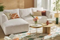 Miliboo Canapé D'angle|Voir Tous Les Canapés-Canapé d'angle gauche design en tissu velours côtelé écru 3-4 places PANAM