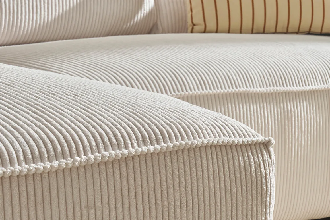 Miliboo Canapé D'angle|Voir Tous Les Canapés-Canapé d'angle gauche design en tissu velours côtelé écru 3-4 places PANAM