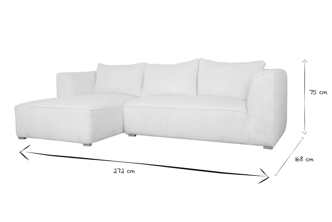 Miliboo Canapé D'angle|Voir Tous Les Canapés-Canapé d'angle gauche design en tissu velours côtelé écru 3-4 places PANAM