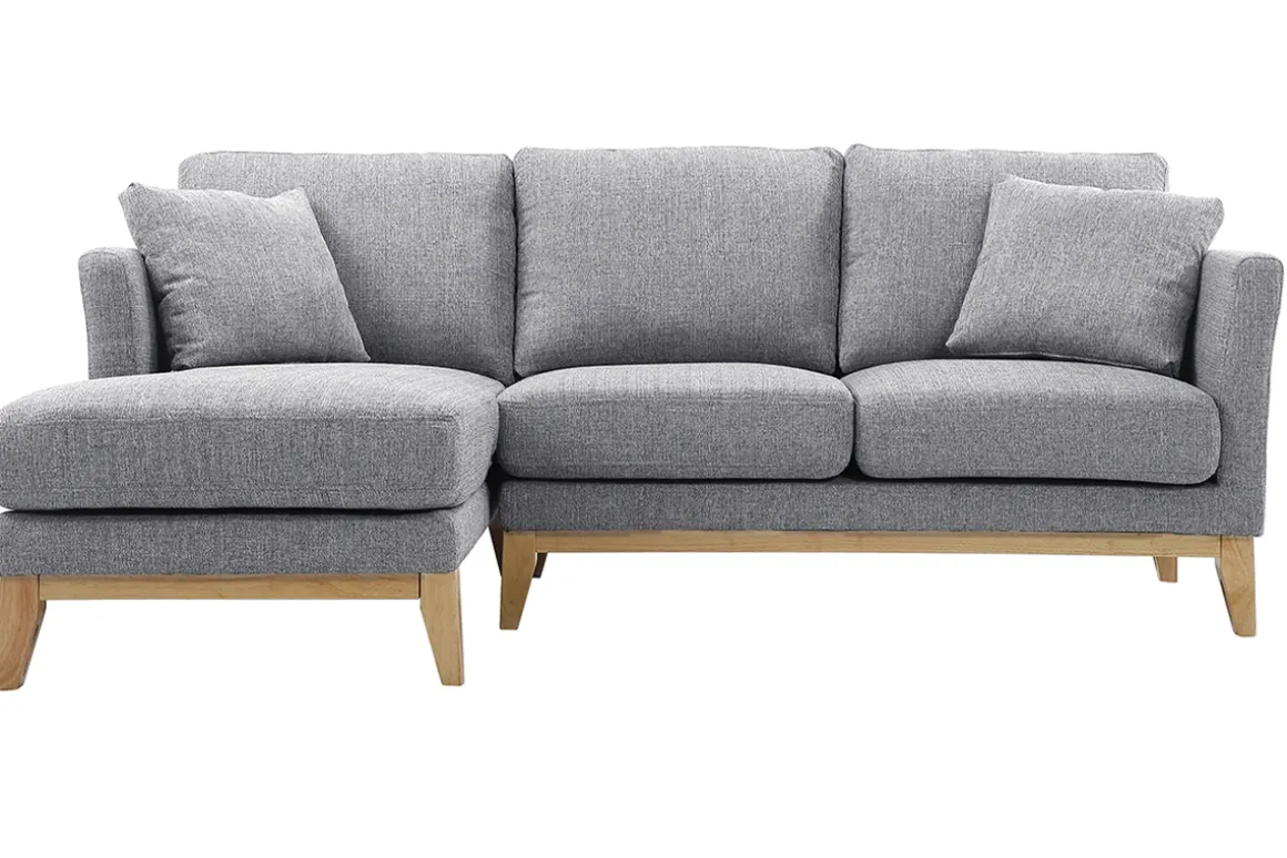 Miliboo Canapé D'angle|Voir Tous Les Canapés-Canapé d'angle gauche déhoussable scandinave 3-4 places en tissu gris clair et bois clair OSLO