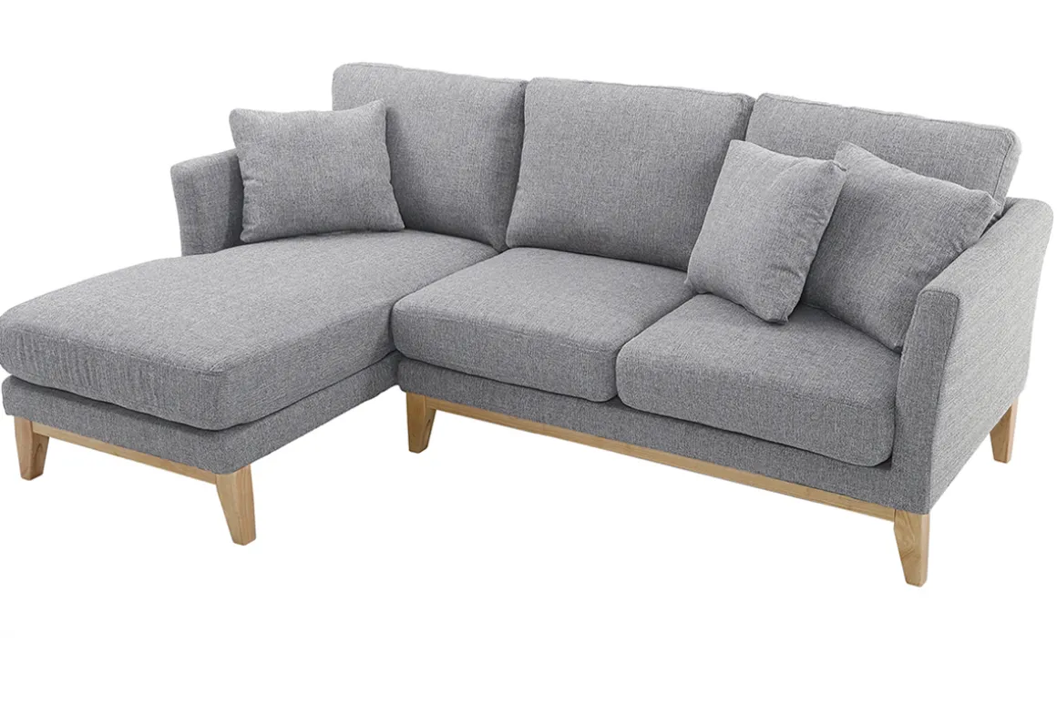 Miliboo Canapé D'angle|Voir Tous Les Canapés-Canapé d'angle gauche déhoussable scandinave 3-4 places en tissu gris clair et bois clair OSLO