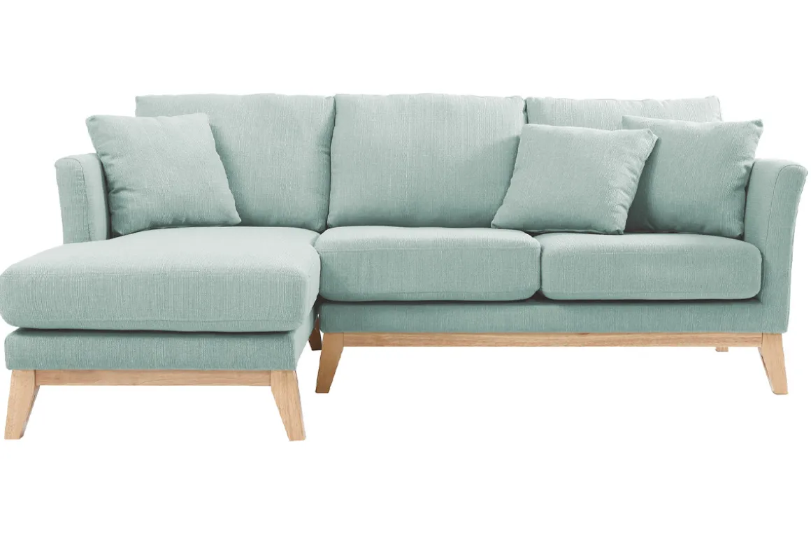 Miliboo Canapé D'angle|Voir Tous Les Canapés-Canapé d'angle gauche déhoussable scandinave en tissu vert lagon et bois clair 3-4 places OSLO