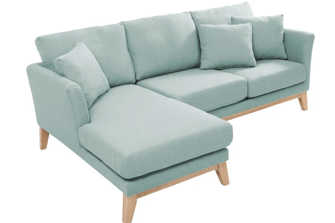 Miliboo Canapé D'angle|Voir Tous Les Canapés-Canapé d'angle gauche déhoussable scandinave en tissu vert lagon et bois clair 3-4 places OSLO