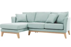 Miliboo Canapé D'angle|Voir Tous Les Canapés-Canapé d'angle gauche déhoussable scandinave en tissu vert lagon et bois clair 3-4 places OSLO