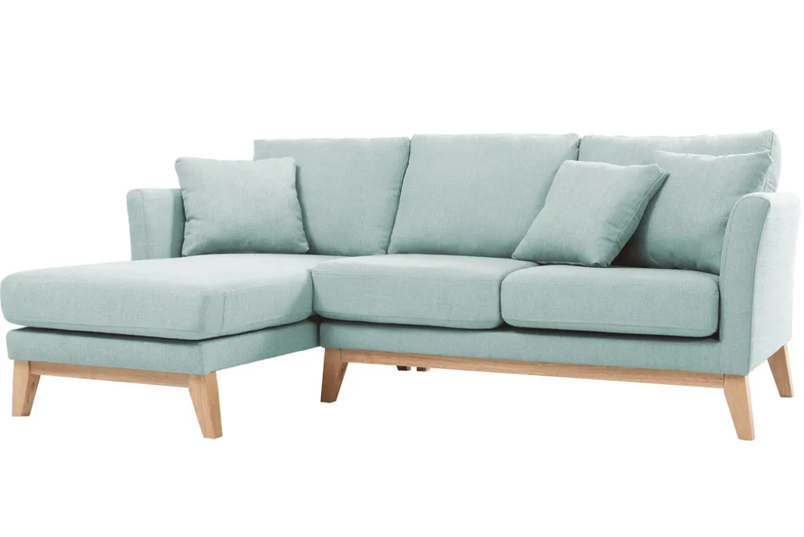 Miliboo Canapé D'angle|Voir Tous Les Canapés-Canapé d'angle gauche déhoussable scandinave en tissu vert lagon et bois clair 3-4 places OSLO