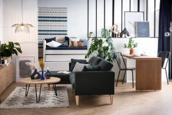 Miliboo Canapé D'angle|Voir Tous Les Canapés-Canapé d'angle gauche déhoussable scandinave en tissu vert lagon et bois clair 3-4 places OSLO