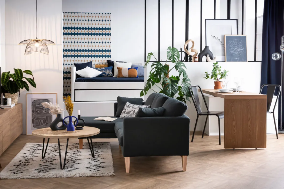 Miliboo Canapé D'angle|Voir Tous Les Canapés-Canapé d'angle gauche déhoussable scandinave en tissu vert lagon et bois clair 3-4 places OSLO