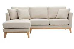 Miliboo Canapé D'angle|Voir Tous Les Canapés-Canapé d'angle gauche scandinave en tissu beige déhoussable et bois clair 3-4 places OSLO