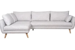 Miliboo Canapé D'angle|Voir Tous Les Canapés-Canapé d'angle gauche scandinave 5 places en tissu gris clair chiné et bois clair CREEP