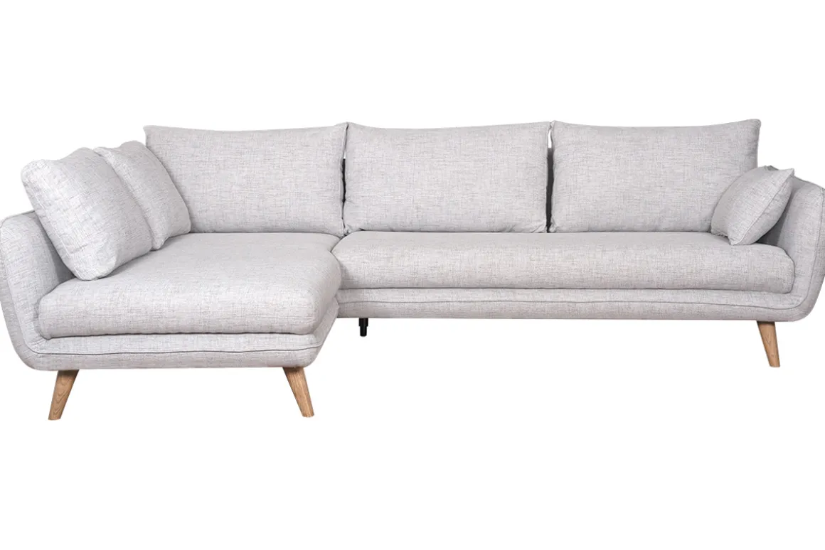 Miliboo Canapé D'angle|Voir Tous Les Canapés-Canapé d'angle gauche scandinave 5 places en tissu gris clair chiné et bois clair CREEP