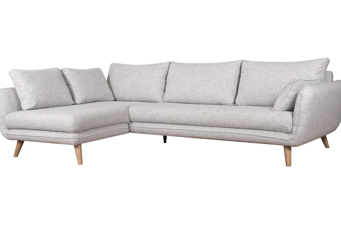 Miliboo Canapé D'angle|Voir Tous Les Canapés-Canapé d'angle gauche scandinave 5 places en tissu gris clair chiné et bois clair CREEP