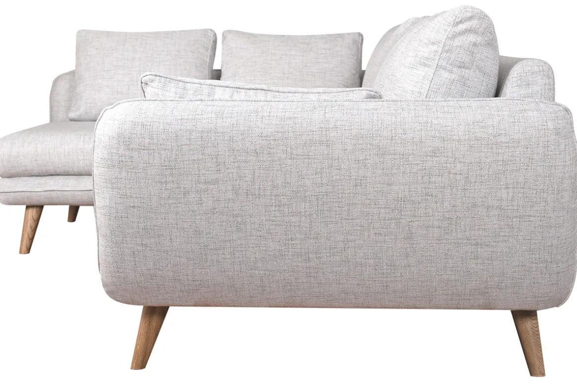 Miliboo Canapé D'angle|Voir Tous Les Canapés-Canapé d'angle gauche scandinave 5 places en tissu gris clair chiné et bois clair CREEP
