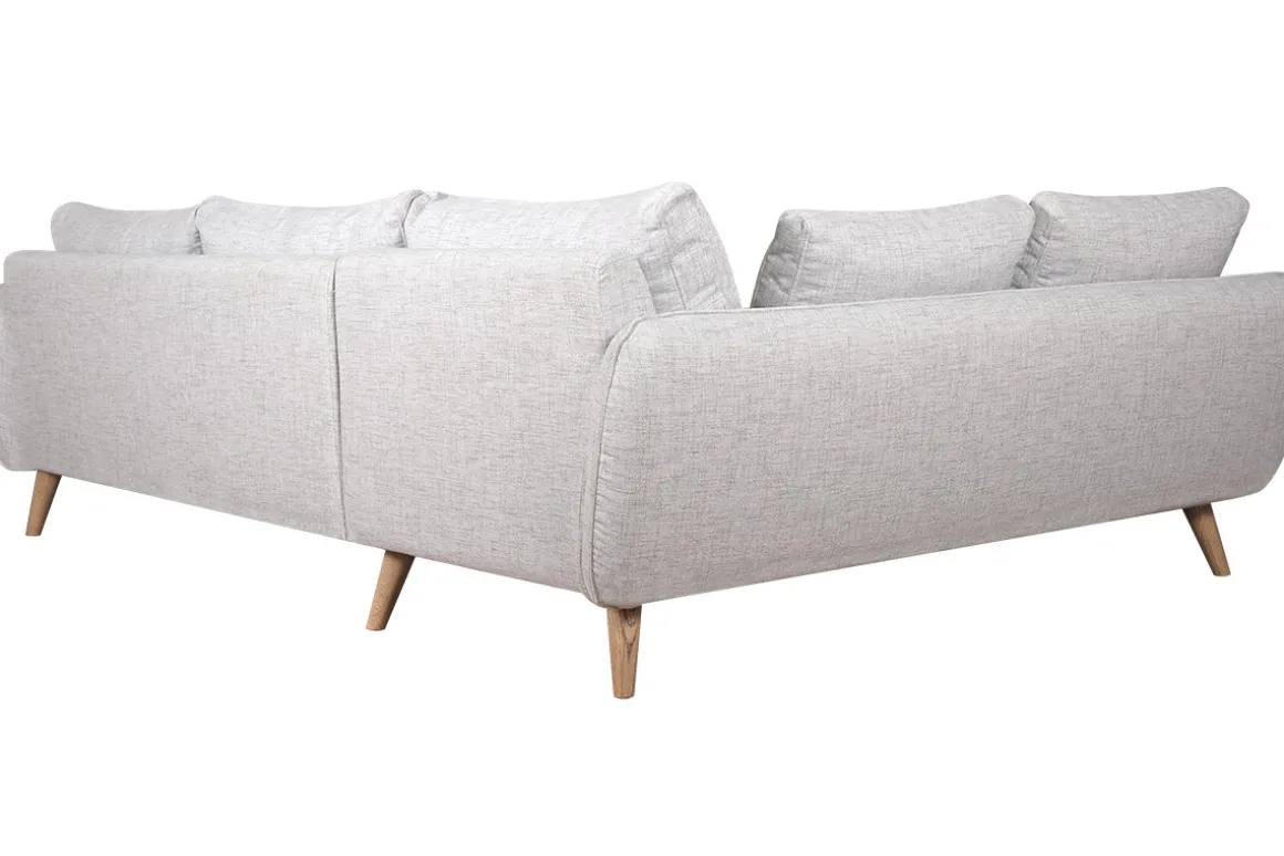 Miliboo Canapé D'angle|Voir Tous Les Canapés-Canapé d'angle gauche scandinave 5 places en tissu gris clair chiné et bois clair CREEP