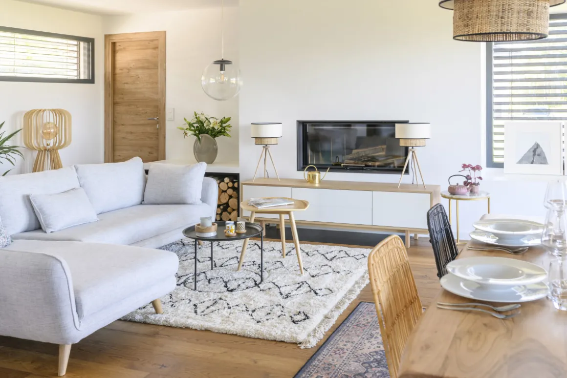 Miliboo Canapé D'angle|Voir Tous Les Canapés-Canapé d'angle gauche scandinave 5 places en tissu gris clair chiné et bois clair CREEP