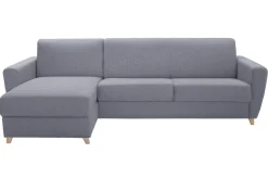 Miliboo Canapé Convertible|Canapé D'angle-Canapé d'angle réversible et convertible avec coffre 4 places en tissu gris et bois clair GRAHAM