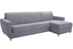 Miliboo Canapé Convertible|Canapé D'angle-Canapé d'angle réversible et convertible avec coffre 4 places en tissu gris et bois clair GRAHAM