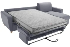 Miliboo Canapé Convertible|Canapé D'angle-Canapé d'angle réversible et convertible avec coffre 4 places en tissu gris et bois clair GRAHAM