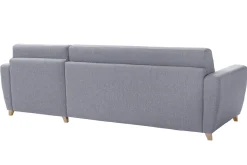 Miliboo Canapé Convertible|Canapé D'angle-Canapé d'angle réversible et convertible avec coffre 4 places en tissu gris et bois clair GRAHAM