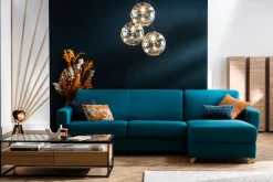 Miliboo Canapé Convertible|Canapé D'angle-Canapé d'angle réversible et convertible avec coffre 4 places en tissu gris et bois clair GRAHAM