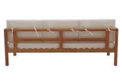 Miliboo Salon De Jardin-Canapé de jardin 3 places en bois massif et coussins déhoussables beige naturel L190 cm AKIS