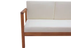 Miliboo Salon De Jardin-Canapé de jardin 3 places en bois massif et coussins déhoussables beige naturel L190 cm AKIS