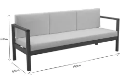 Miliboo Salon De Jardin-Canapé de jardin 3 places en bois massif et coussins déhoussables beige naturel L190 cm AKIS