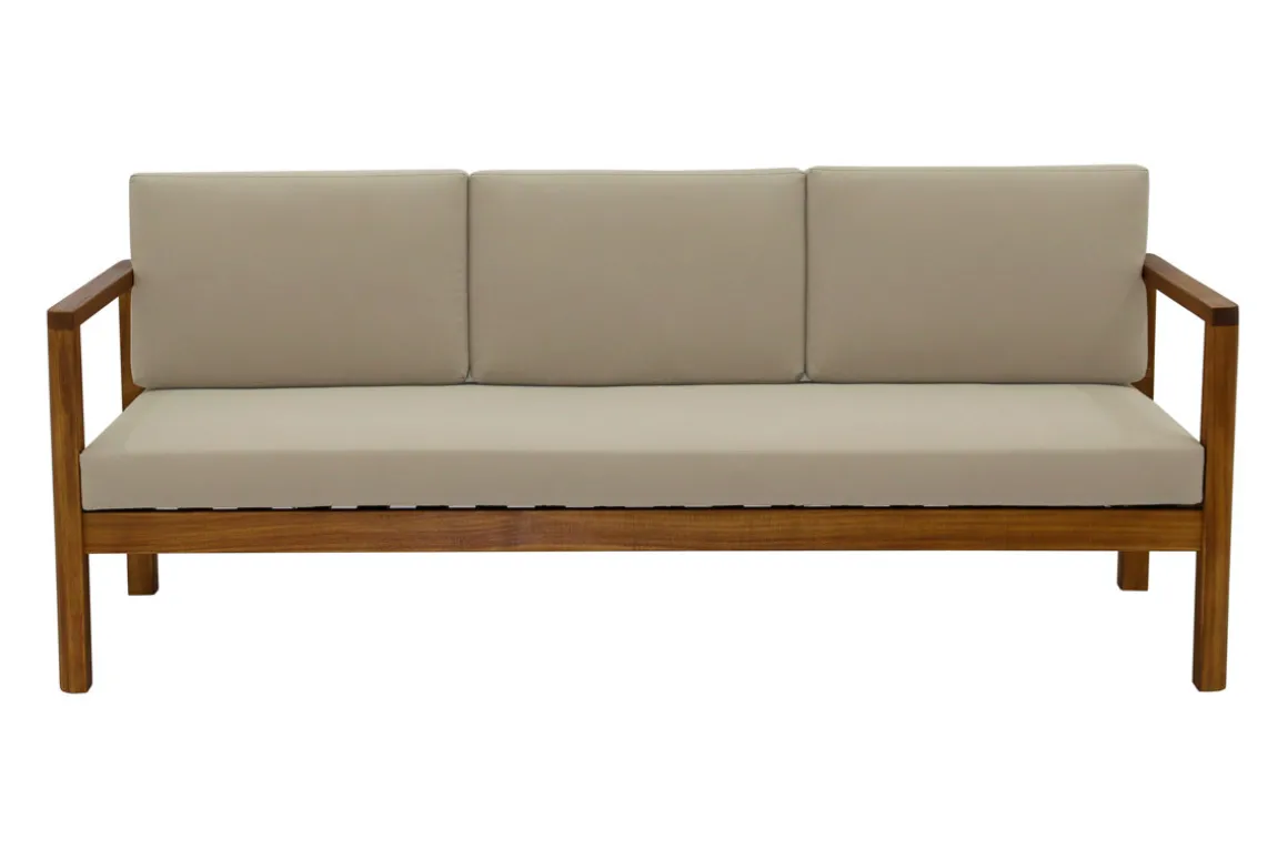 Miliboo Salon De Jardin-Canapé de jardin 3 places en bois massif et coussins déhoussables taupe L190 cm AKIS