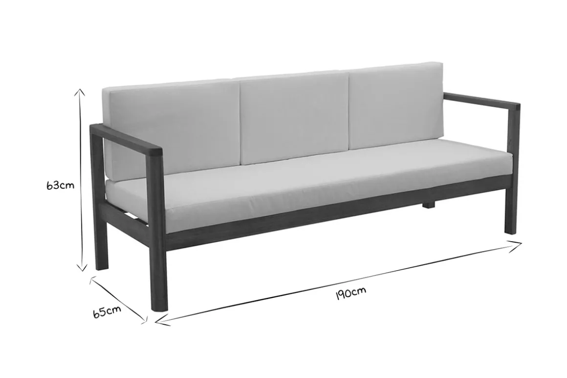 Miliboo Salon De Jardin-Canapé de jardin 3 places en bois massif et coussins déhoussables taupe L190 cm AKIS