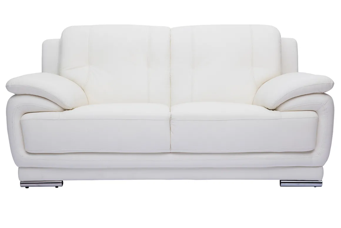 Miliboo Canapé Cuir|Voir Tous Les Canapés-Canapé design 2 places en cuir blanc et acier chromé TAMARA