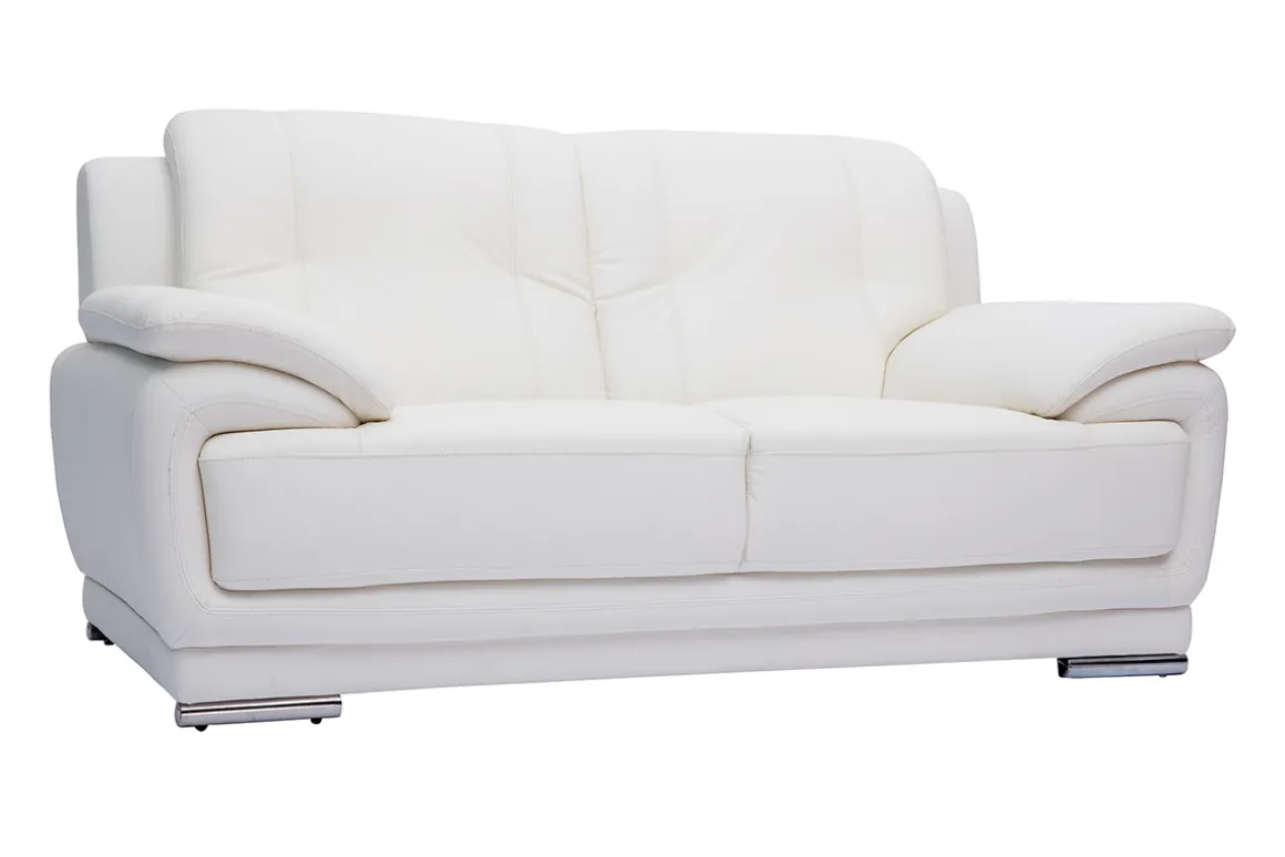 Miliboo Canapé Cuir|Voir Tous Les Canapés-Canapé design 2 places en cuir blanc et acier chromé TAMARA