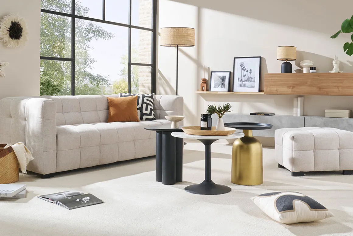 Miliboo Canapé Design|Voir Tous Les Canapés-Canapé design 3 places en tissu effet velours texturé beige CORTO