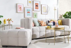 Miliboo Canapé Design|Voir Tous Les Canapés-Canapé design 3 places en tissu effet velours texturé beige CORTO