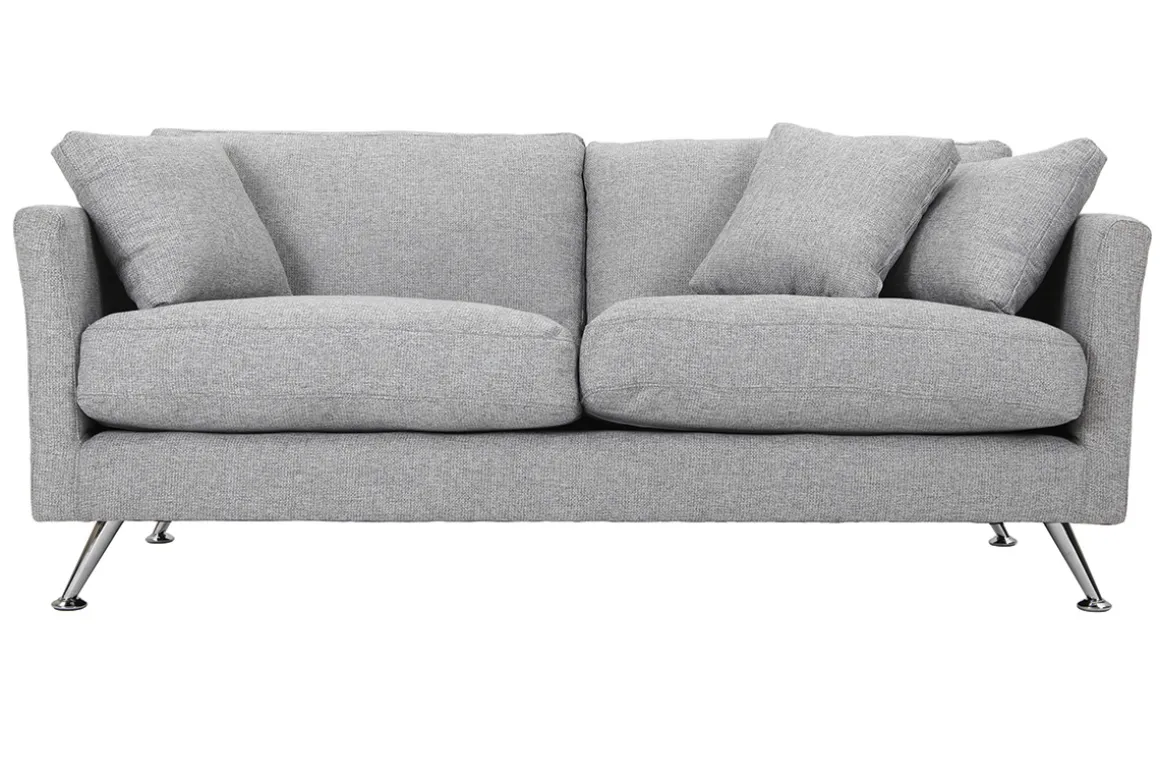 Miliboo Canapé Design|Voir Tous Les Canapés-Canapé design 3 places en tissu gris clair et acier chromé VOLUPT