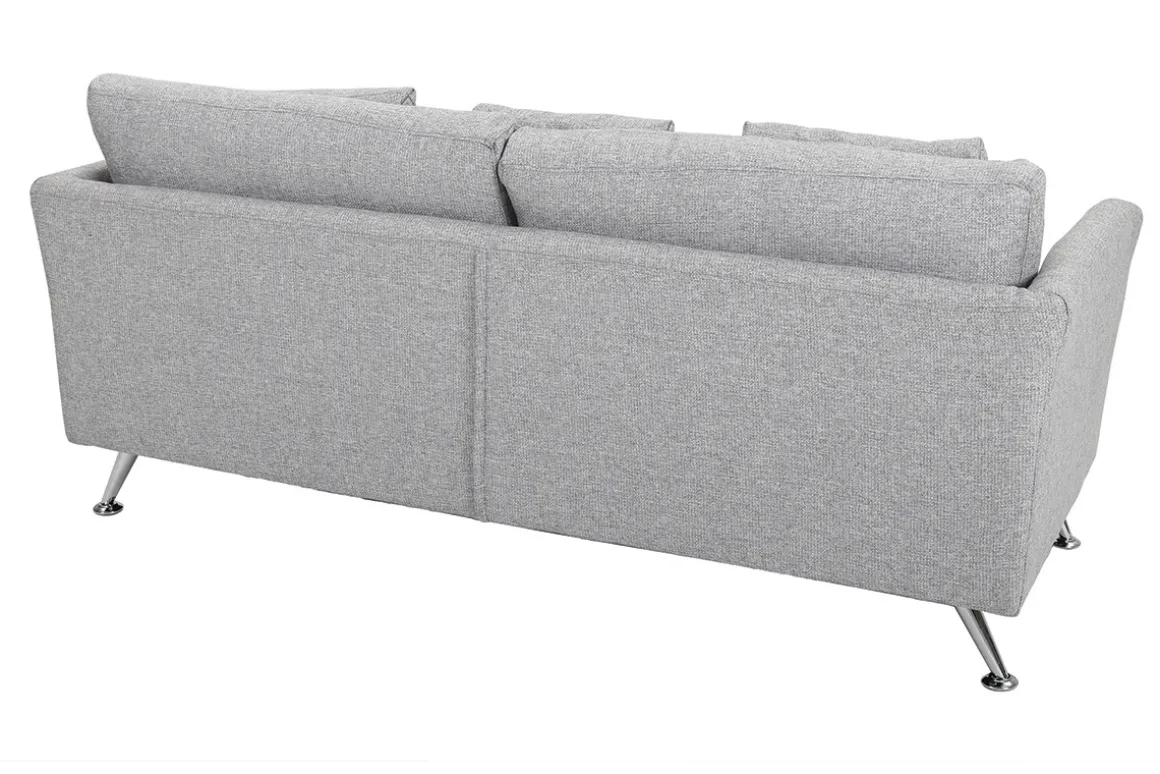 Miliboo Canapé Design|Voir Tous Les Canapés-Canapé design 3 places en tissu gris clair et acier chromé VOLUPT
