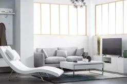 Miliboo Canapé Design|Voir Tous Les Canapés-Canapé design 3 places en tissu gris clair et acier chromé VOLUPT