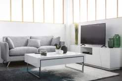 Miliboo Canapé Design|Voir Tous Les Canapés-Canapé design 3 places en tissu gris clair et acier chromé VOLUPT