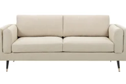 Miliboo Canapé Design|Voir Tous Les Canapés-Canapé design 3 places en tissu beige, bois noir et métal doré STING