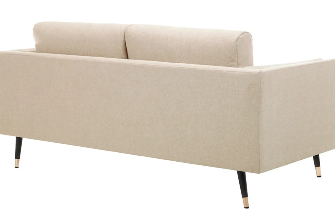 Miliboo Canapé Design|Voir Tous Les Canapés-Canapé design 3 places en tissu beige, bois noir et métal doré STING