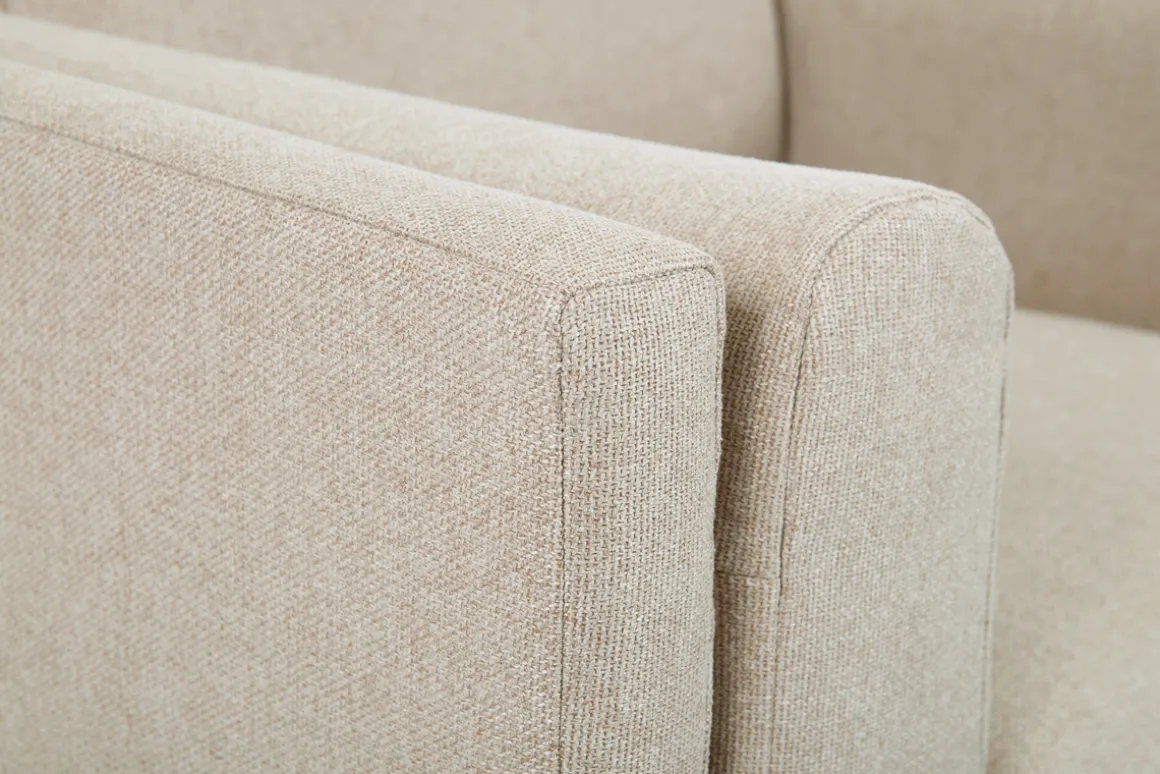 Miliboo Canapé Design|Voir Tous Les Canapés-Canapé design 3 places en tissu beige, bois noir et métal doré STING