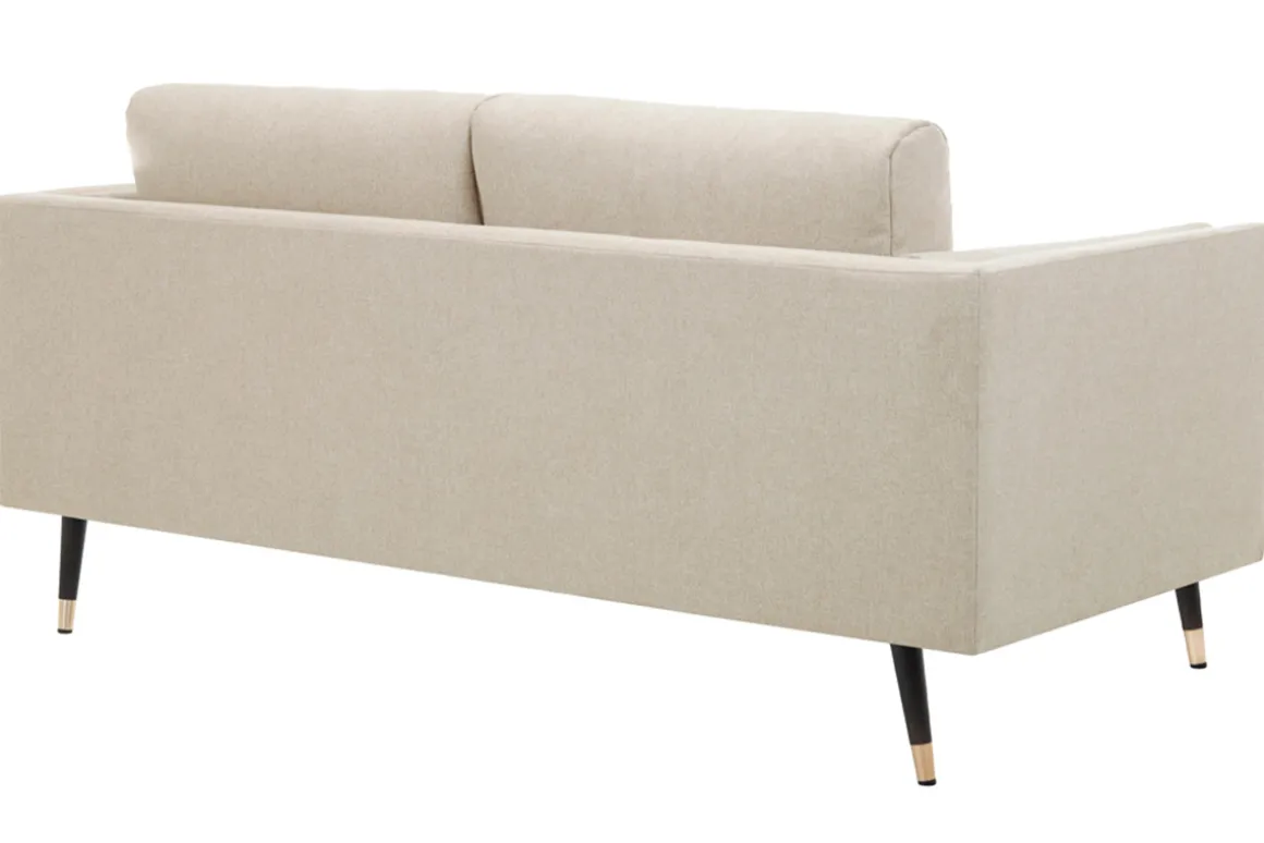 Miliboo Canapé Design|Voir Tous Les Canapés-Canapé design 2-3 places en tissu beige naturel, bois noir et métal doré STING